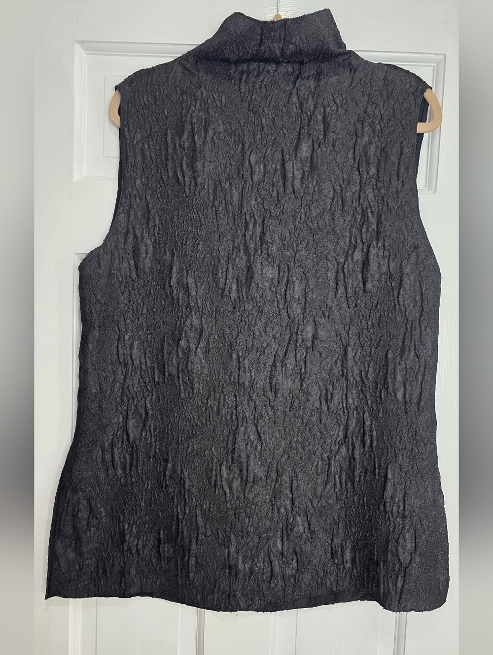 Massimo Dutti Black Textured Sleeveless Tank Top With Perkins Neck
